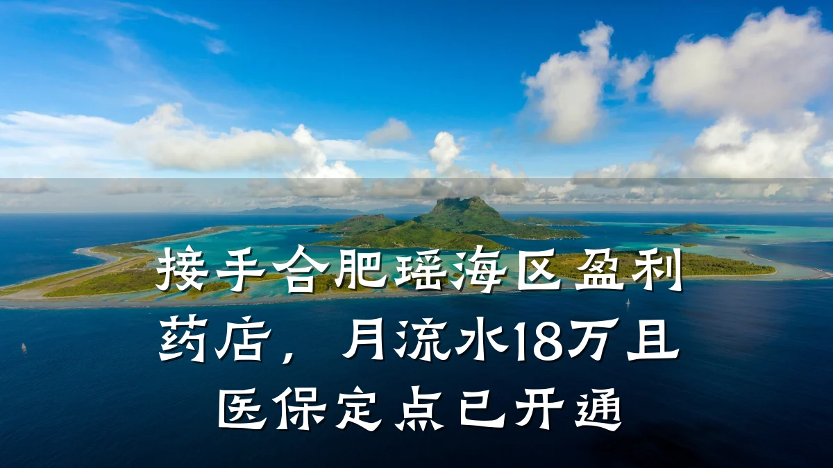 接手合肥瑶海区盈利药店，月流水18万且医保定点已开通