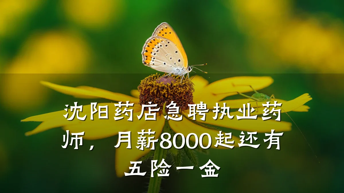 沈阳药店急聘执业药师，月薪8000起还有五险一金